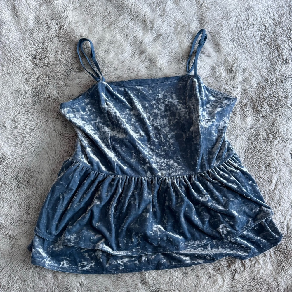 American Eagle Crushed Velvet Ice Blue Tiered Tank